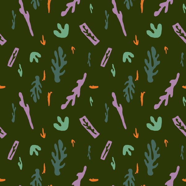 Cut out abstract flourish green cute pattern. A digital illustration. Hand drawn texture and isolated. For to use in design, fabrics, prints, textile, cards, invitations, banners, coupons, vouchers.