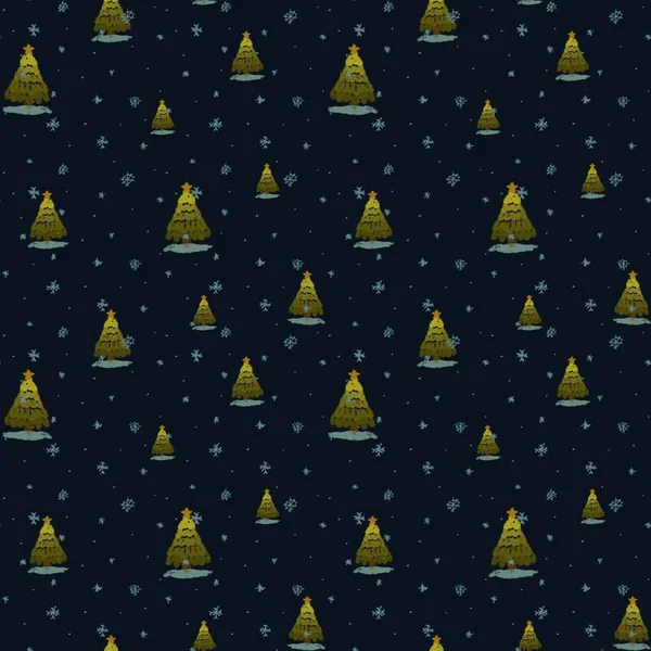 Дерево Снег Рождество Новый Год Черный Милый Узор Цифровая Иллюстрация — стоковое фото