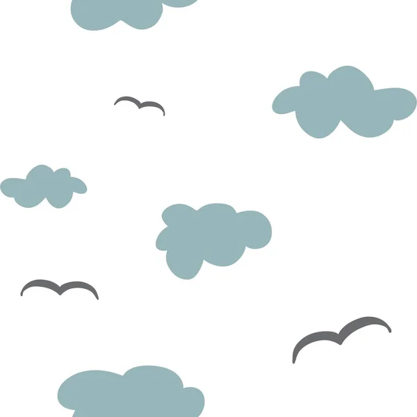 Cloud Bird Sky Simple Cute Nature Pattern Digital Illustration Hand — Stock Photo, Image