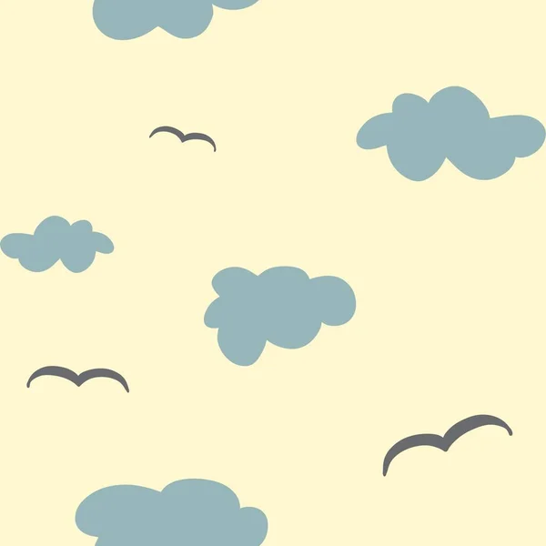 Cloud Bird Sky Simple Beige Cute Pattern Digital Illustration Hand — Stock Photo, Image