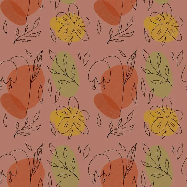花の葉の形状は面白いピンクのパターンを形成します デジタルイラスト 手描きの質感と隔離 デザイン ファブリック プリント テキスタイル カード 招待状 バナー — ストック写真
