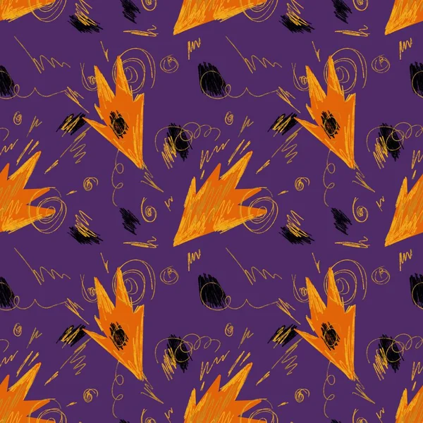 Абстрактный Оранжевый Огонь Динамический Фиолетовый Узор Цифровая Иллюстрация Ручной Рисунок — стоковое фото