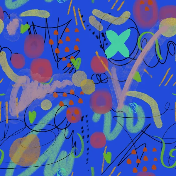 Garabato Trazo Azul Abstracto Divertido Patrón Una Ilustración Digital Textura — Foto de Stock