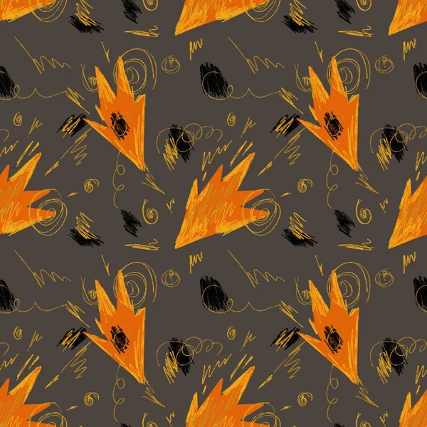 Абсолютно Оранжевая Пожарная Динамика Серого Цвета Цифровая Иллюстрация Ручной Рисунок — стоковое фото