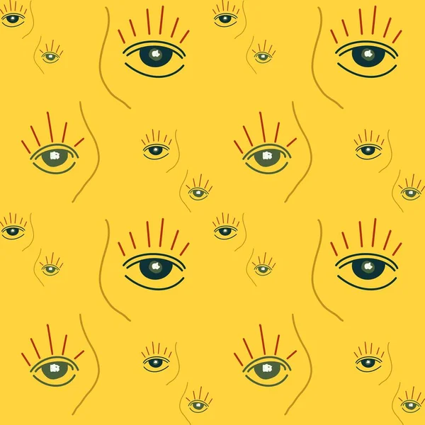 Eye Abstract Simple Cute Yellow Pattern Digital Illustration Hand Drawn — Stock Photo, Image