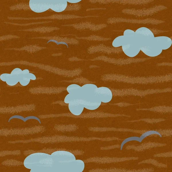 Cloud Bird Sky Wave Brown Simple Nature Pattern Digital Illustration — Stock Photo, Image