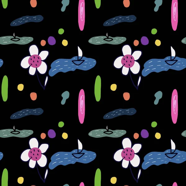 花の海のドアの黒抽象的なシームレスなかわいいパターン デジタルイラスト 手描きの質感と隔離 デザイン ファブリック プリント テキスタイル カード 招待状 バナー — ストック写真