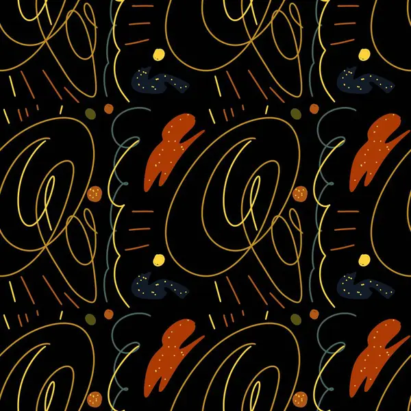 Красно Желтый Симпатичный Черный Узор Цифровая Иллюстрация Ручной Рисунок Текстуры — стоковое фото