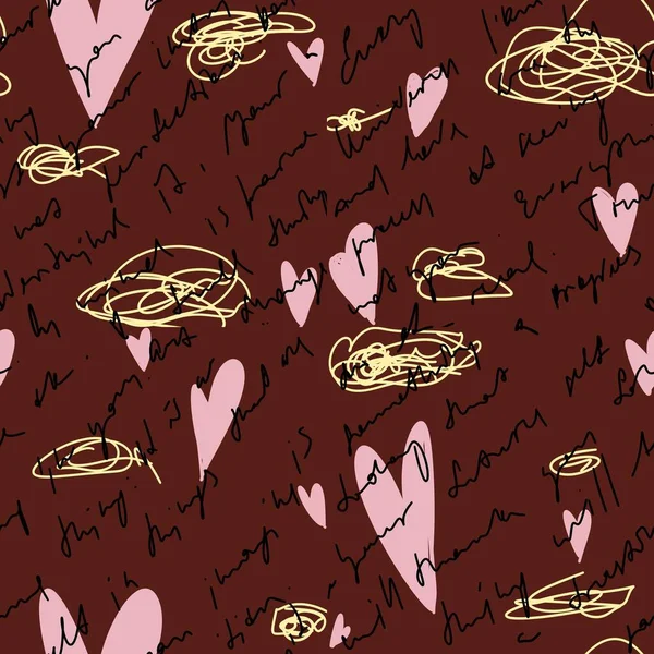 Scribble Розовый Сердце Написано Коричневый Бесшовный Рисунок Цифровая Иллюстрация Ручной — стоковое фото