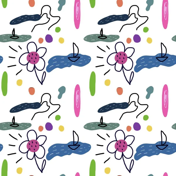 Λουλούδι Θάλασσα Scribble Χαριτωμένο Αφηρημένη Απρόσκοπτη Αστείο Μοτίβο Ψηφιακή Απεικόνιση — Φωτογραφία Αρχείου