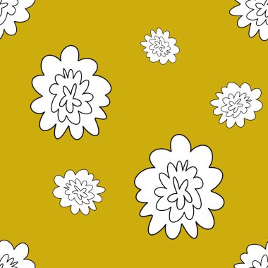 Çiçek soyut basit çizgiler sarı pürüzsüz desen. Dijital bir çizim. El yapımı ve izole edilmiş. Tasarım, kumaşlar, baskılar, tekstil, kartlar, davetiyeler, afişler, kuponlar için kullanılacak.
