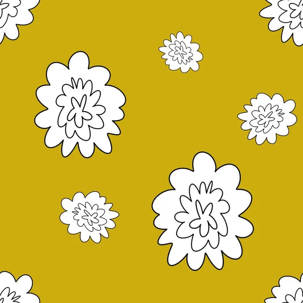 花朵抽象简单线条 黄色无缝图案 数字图解 手绘纹理和隔离 用于设计 印刷品 纺织品 邀请函 优惠券 — 图库照片