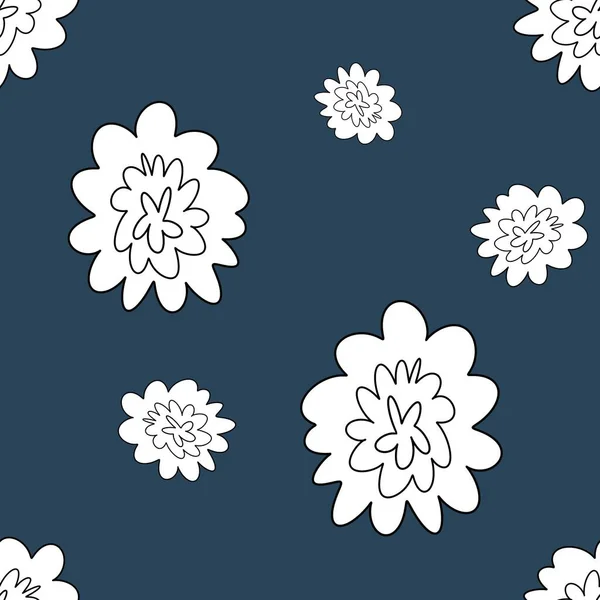 Flor Linhas Simples Abstratas Bonito Padrão Sem Costura Azul Uma — Fotografia de Stock