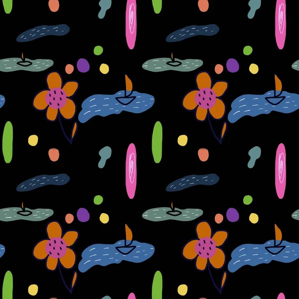 花の海のスクリブル黒抽象オレンジシンプルなパターン デジタルイラスト 手描きの質感と隔離 デザイン ファブリック プリント テキスタイル カード 招待状 バナー — ストック写真