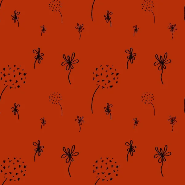 花黒白のスケッチネオン赤シームレスかわいいパターン デジタルイラスト 手描きの質感と隔離 デザイン ファブリック プリント テキスタイル カード 招待状 バナー — ストック写真