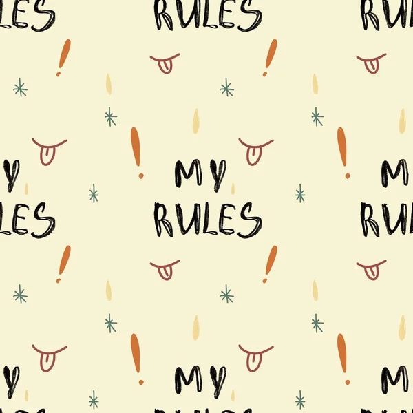 Rules Motivation Phrase Beige Funny Seamless Pattern Digital Illustration Hand — Stock Photo, Image
