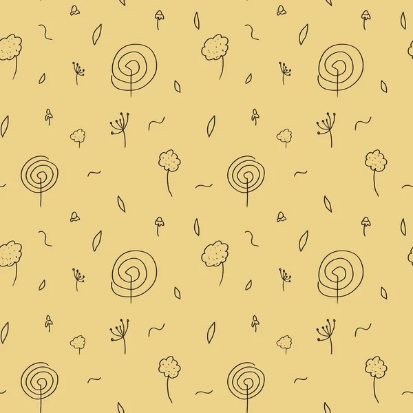 Flowers Spiral Doodle Pastel Yellow Cute Seamless Pattern Digital Illustration — Stock Photo, Image