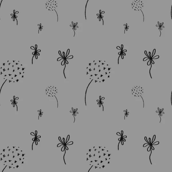 Blume Schwarz Weiß Skizze Grau Niedlichen Nahtlosen Muster Eine Digitale — Stockfoto