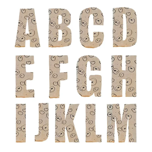 Alphabet Letter Beige Textured Paper Cut Out Sketch Decorated Lines — Stock Photo, Image