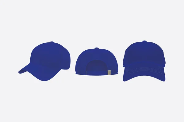Baseball Čepice Přední Zadní Boční Pohled Izolované Baseball Čepice Modré — Stockový vektor