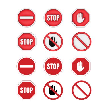 Stop sign collection, 3D shape, stop sign icon.