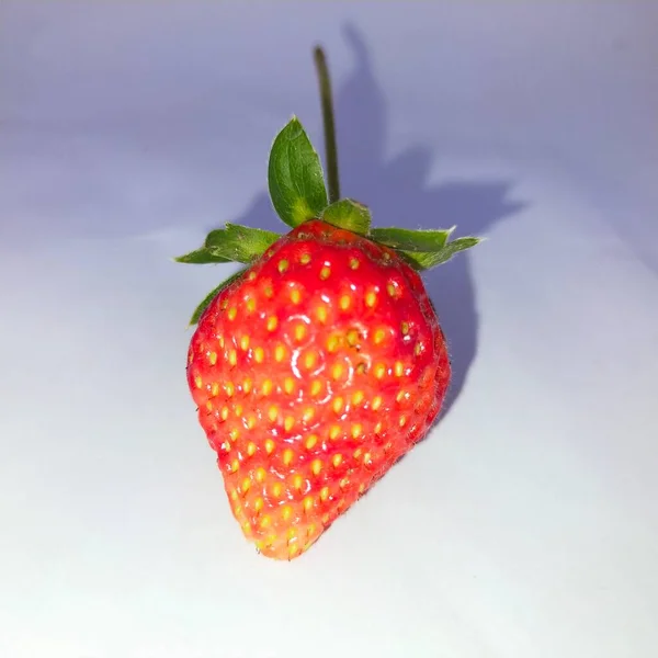 Κόκκινα Φρούτα Φράουλα Πράσινα Φύλλα Λευκό Φόντο — Φωτογραφία Αρχείου