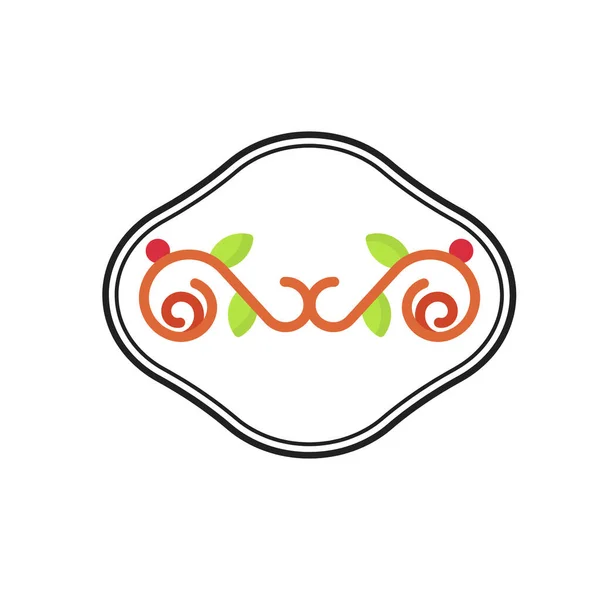 Квітковий Логотип Векторний Чорно Червоно Зелений Круглий Лінійний Логотип Листя — стокове фото