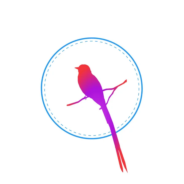 Logo Motivo Pájaro Rojo Púrpura Cola Larga Ramita Círculo Hijo —  Fotos de Stock