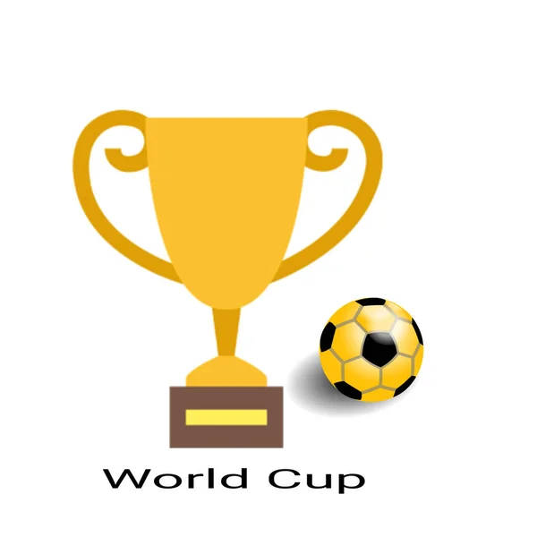 Żółty Złoto Piłka Trofeum Biały Czerwony Czarny Tło Puchar Świata — Zdjęcie stockowe