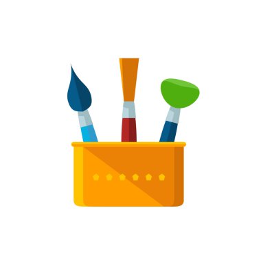 Boya seti, boya fırçası ve fırça. izole edilmiş vektör sanatı çizimi.