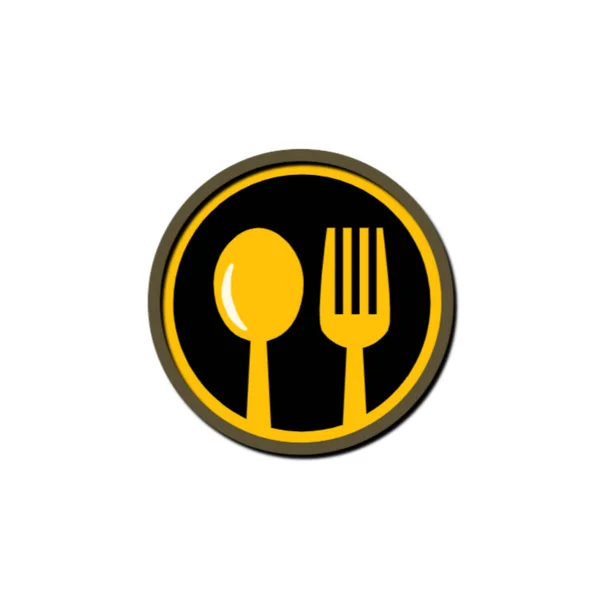 Biały Talerz Żółty Łyżka Logo Projekt — Zdjęcie stockowe