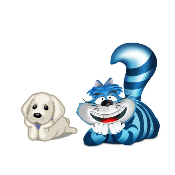Szczęśliwej Karty Halloween Zabawny Kot Niebieskim Garniturze Pies Napisem — Zdjęcie stockowe