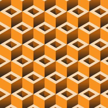 Kusursuz geometrik üç boyutlu desen turuncu renk vektör arkaplanı