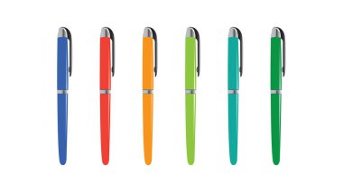 Altı tükenmez kalem vektör illüstrasyonu kümesi