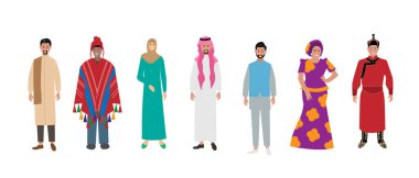 Çok kültürlü insanlar. Çeşitli kişiler, izole edilmiş çok ırklı topluluk portresi. Vektör illüstrasyon karakterleri