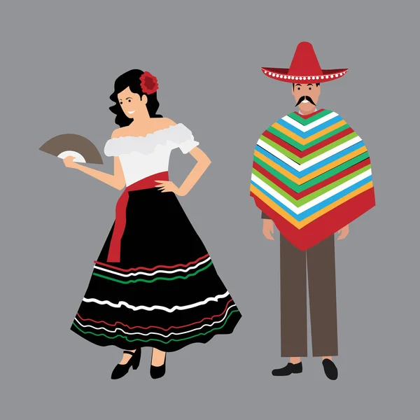 Traditionell Kvinna Och Man Bär Mexikanska Kläder Vektor Illustration — Stockfoto