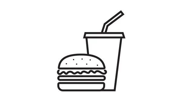 Hamburger Και Αναψυκτικό Κύπελλο Περίγραμμα Διανυσματική Απεικόνιση Λευκό Φόντο Εικονίδιο — Φωτογραφία Αρχείου