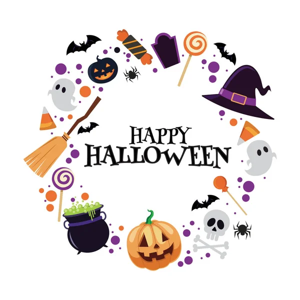 Conception Bannière Vacances Halloween Avec Maïs Bonbon Chauve Souris Illustration — Image vectorielle