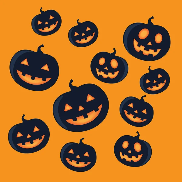 Collection Halloween Pumpkins Faces Vector Illustration — Stock Vector
