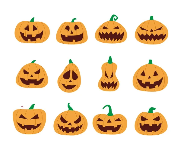 Set Halloween Scary Pumpkins Flat Style Vector Illustration — Stock Vector
