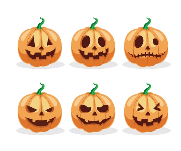 Cute Pumpkin Character Vector Set Illustration — Stock Vector