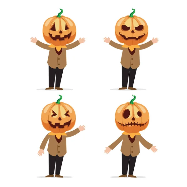 Cute Little Kid Pumpkin Character Vector Set Illustration — Stock Vector