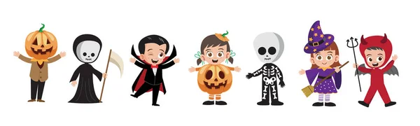 Happy Halloween Cute Kids Character Vector Illustration — Stock Vector