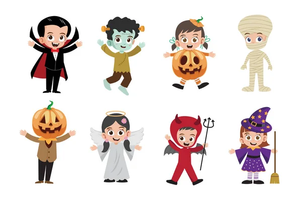 Joyeux Halloween Mignon Enfants Illustration Vectorielle Personnage — Image vectorielle