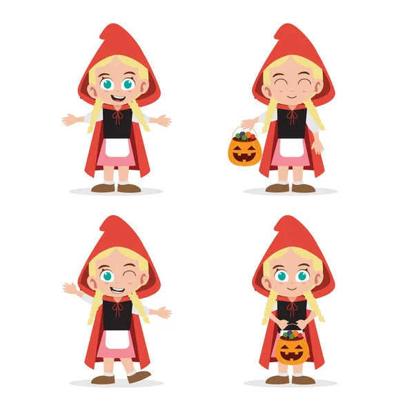 Cute Girl Wearing Costume Halloween Vector Illustration — Stock Vector