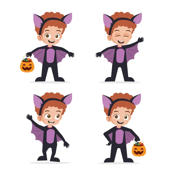 Cute Kid Wearing Bat Costume Halloween Vector Illustration — Stock Vector