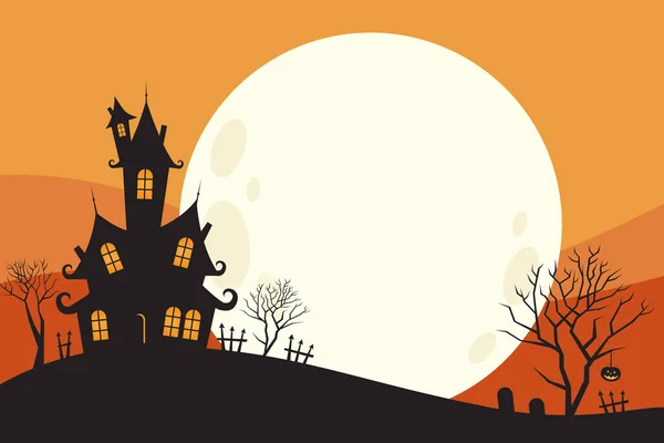 Château Hanté Effrayant Halloween Vecteur Illustration Fond — Image vectorielle