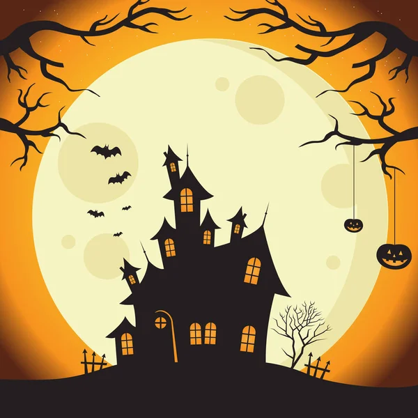 Fantomatique Nuit Halloween Château Hanté Illustration Vectorielle Eps — Image vectorielle