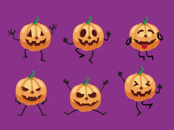 Set Halloween Pumpkins Character Various Expressions — Stock Vector