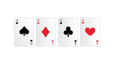 Kırmızı ve siyah poker takımı: kalp, sopa, elmas ve maça vektör illüstrasyonu.